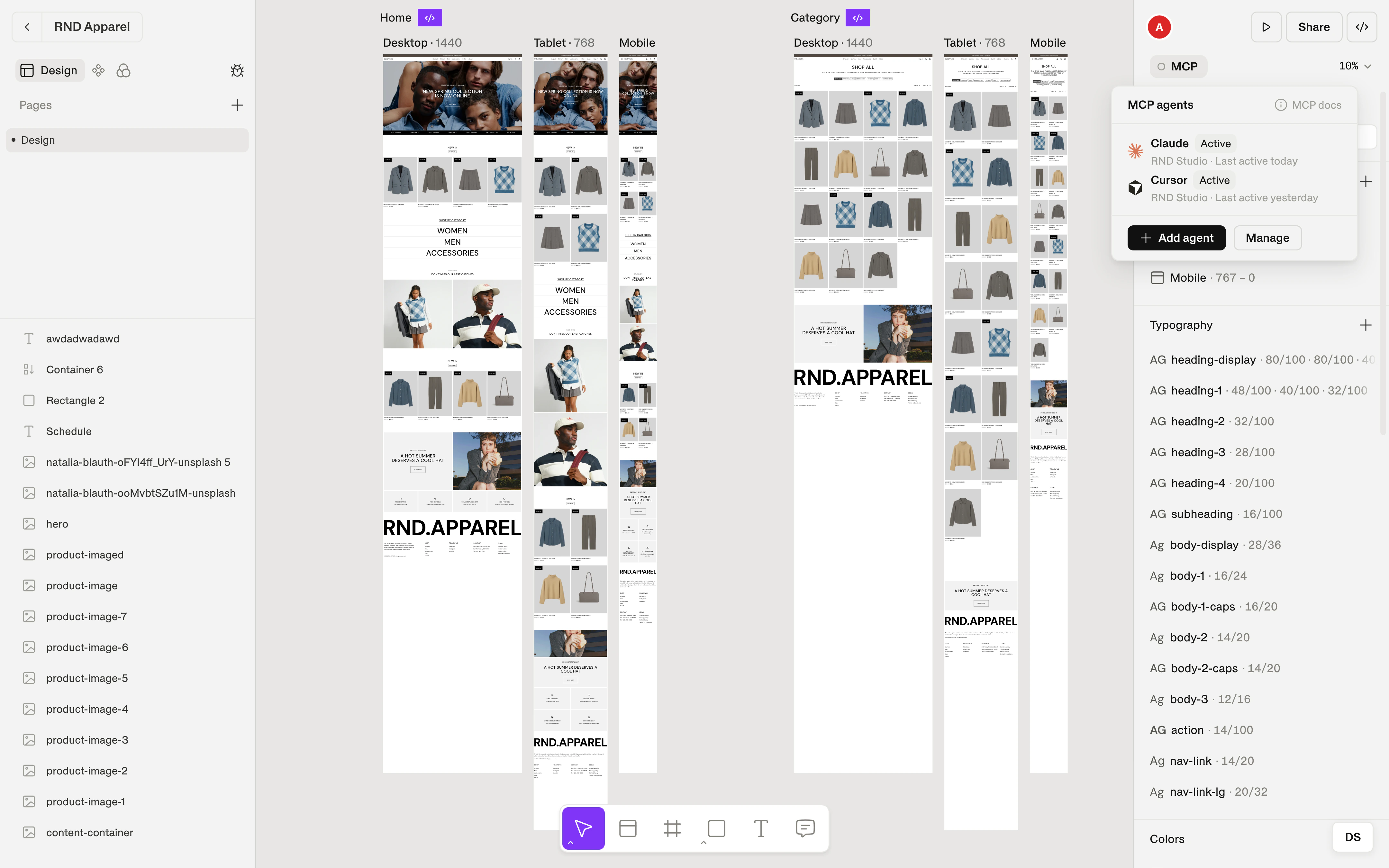 The MCP agents popover in the editor showing a connected Claude client as active.
